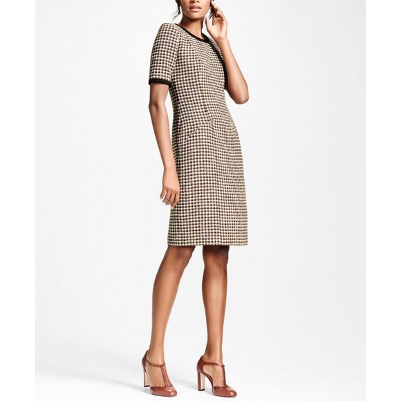 Brooks Brothers Brown & Black Checked Tweed A-Line Dress, Size 0 - Picture 1 of 16